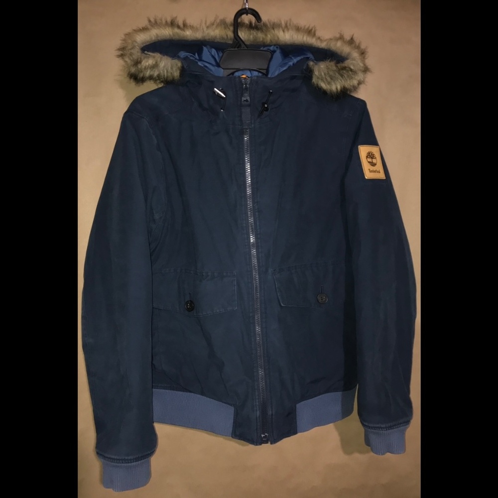 Timberland Waterproof Coat Navy Blue, M, Full Zip, Hood with Detachable Fur